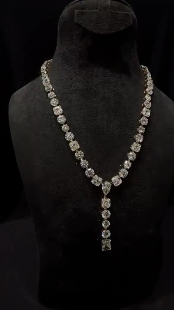Diamond Rivière Y-Drop Necklace — graduated cushion cuts with a detachable drop tail