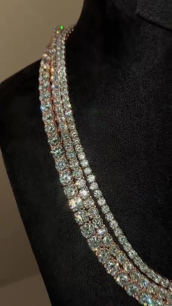 Double Row Diamond Tennis Necklace — two graduated rows of round brilliants in 18ct white gold