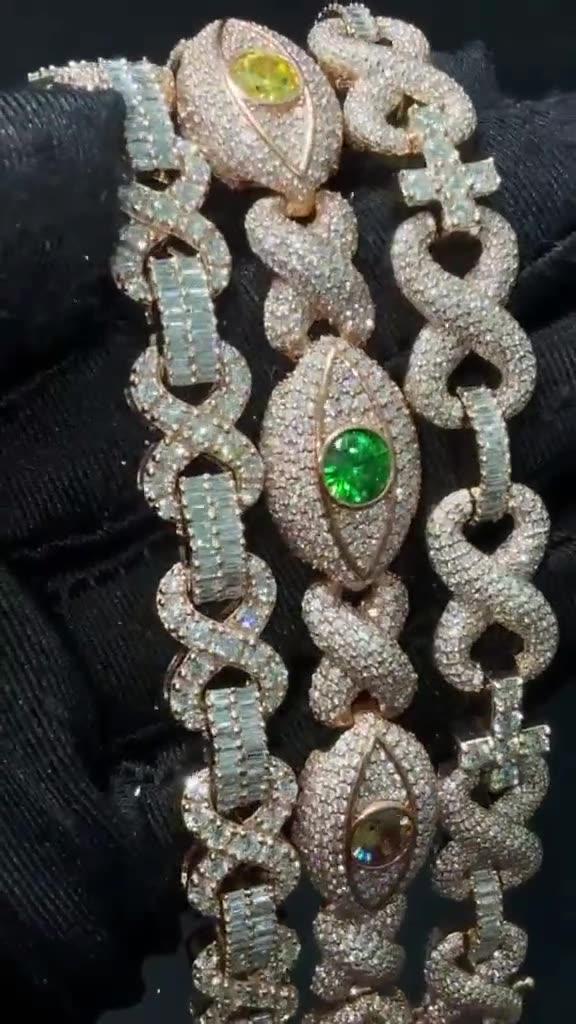 Gemstone Infinity Link Bracelet — 18ct rose gold infinity links with marquise emerald, citrine or sapphire centres