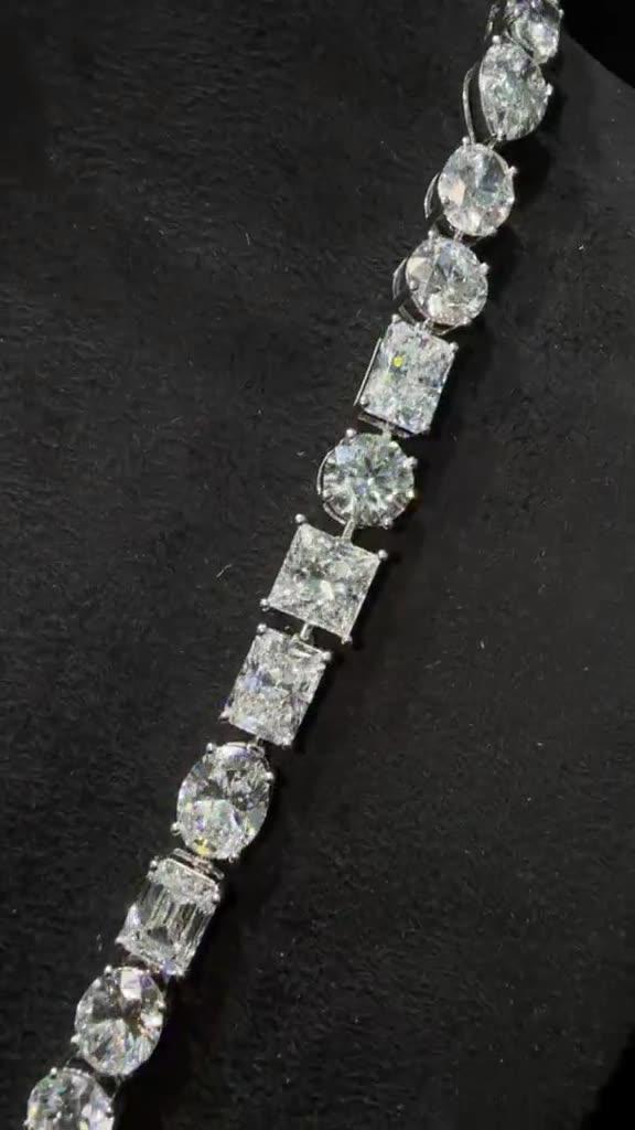 Mixed Cut Diamond Rivière Necklace — round, emerald, radiant and pear cuts alternating in 18ct white gold