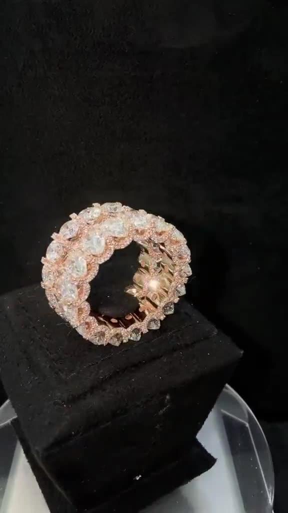Rose Gold Diamond Cluster Eternity Band — 18ct rose gold, cluster-set brilliants running the full band
